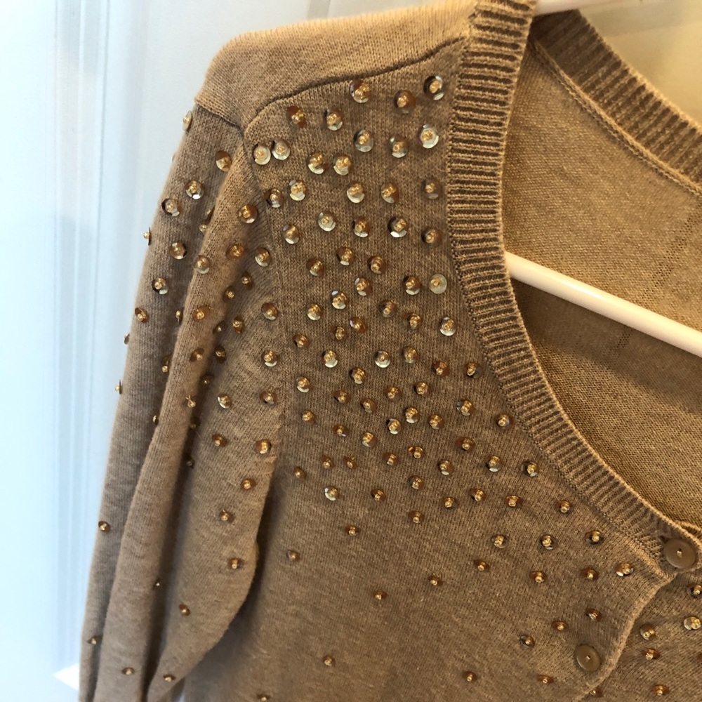 Tan Buttoned Cardigan With Sequence - image 4